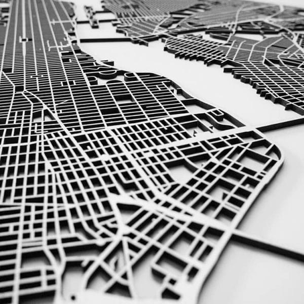 3D Stadtplan Manhattan, New York schwarz